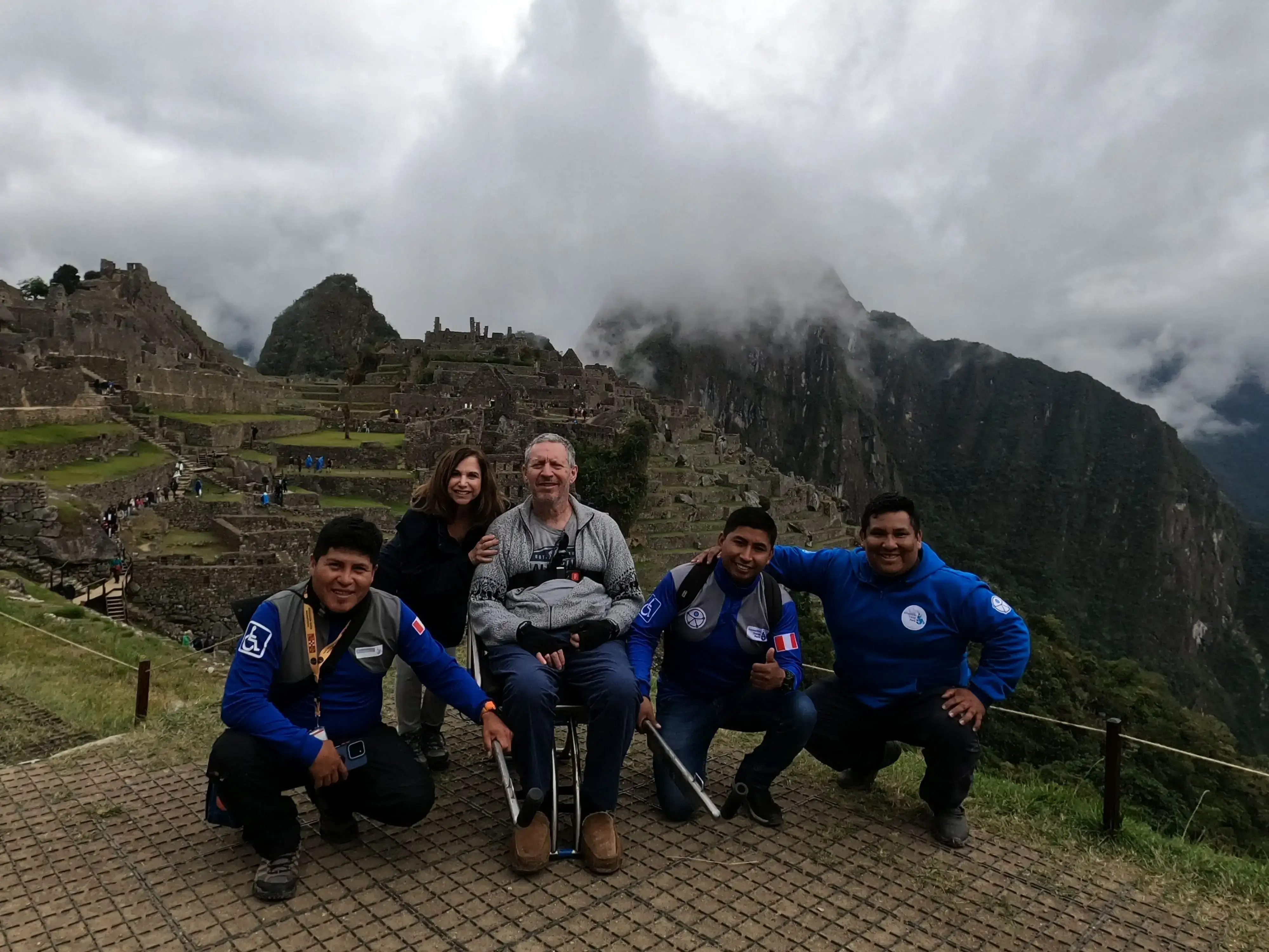 Accessible Travel Peru team with wheelchair client Machu Picchu Peru accessible tour